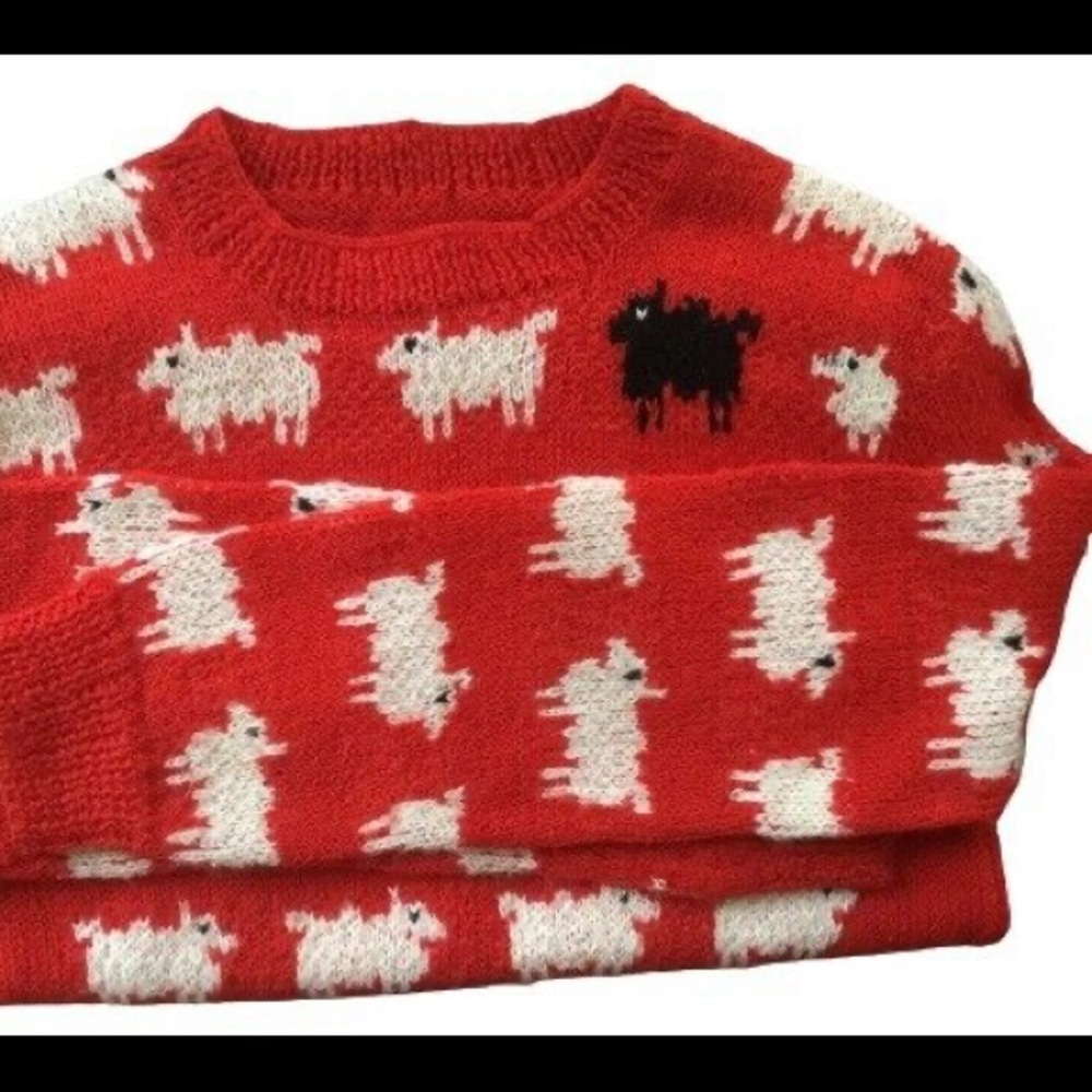 Red Sheep black pullover sweater Princess Diana replica hand knitted vintage